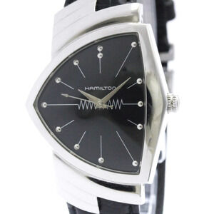 HAMILTON Ventura Stainless Steel Leather Quartz Mens Watch H24411732 Polished
